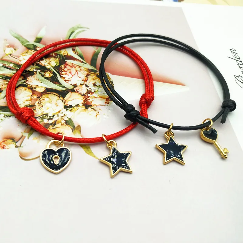2 шт. новый браслет для друга счастливая веревка брелок Locky Key черно-белая звезда