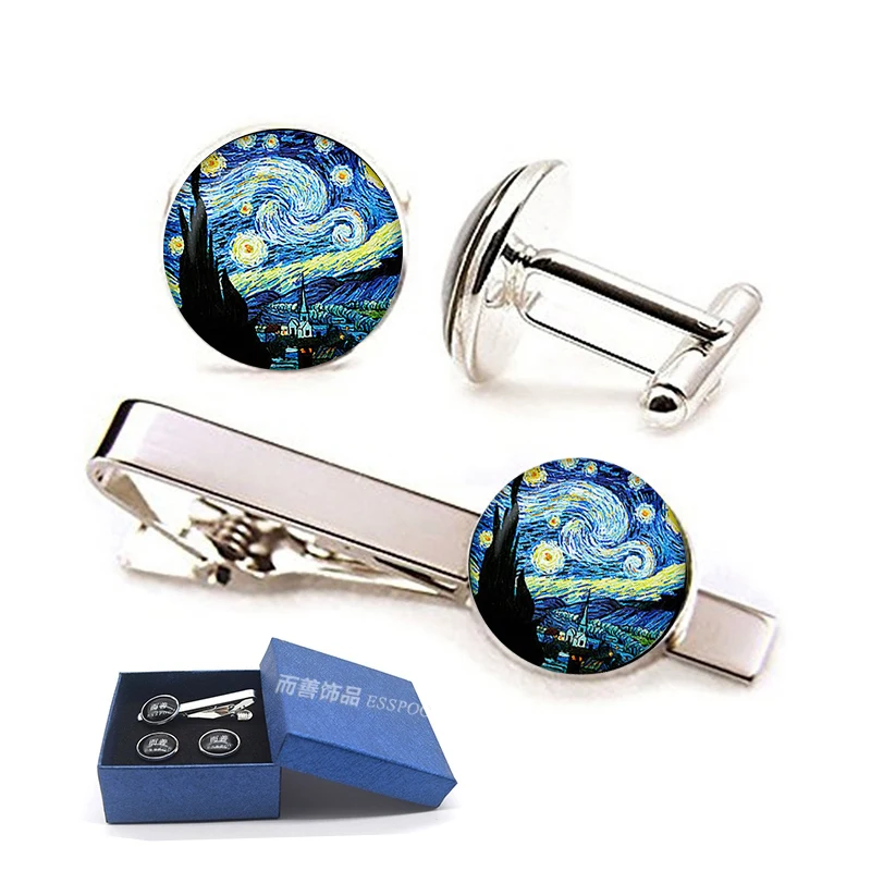 Набор Запонок и запонок с рисунком Ван Гога стеклянные запонки кабошоном для