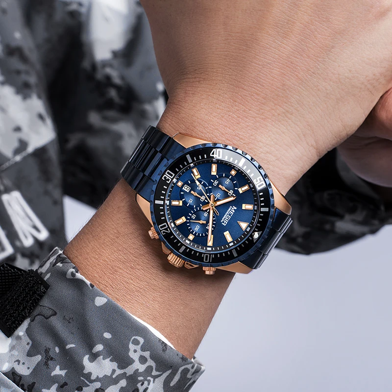 Часы MEGIR Мужские кварцевые из нержавеющей стали люксовые брендовые деловые