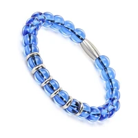 bofee natural blue glass bead bracelet yoga charm crystal stretch wristband trendy link hand chain jewelry gift trinket women