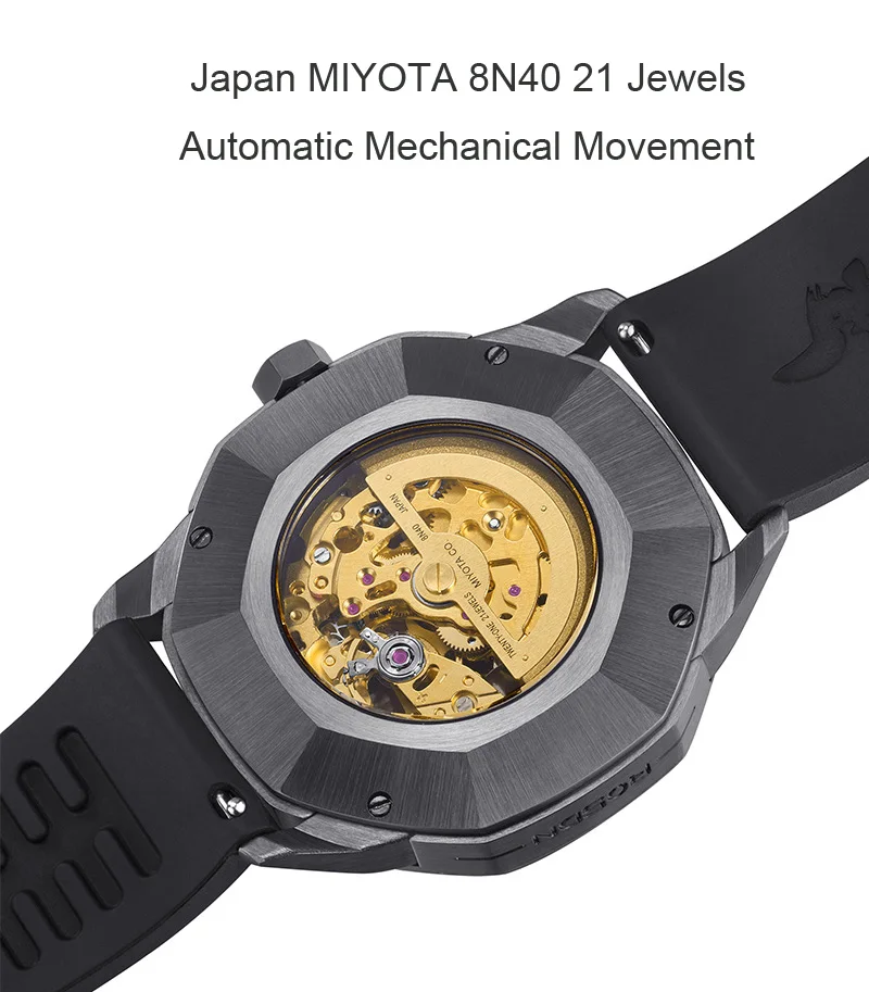 Luxury Brand ROSDN Men's Watches Japan MIYOTA 8N40 Automatic Mechanical Pocket Watch Man Sapphire Skeleton 50M Waterproof R2189