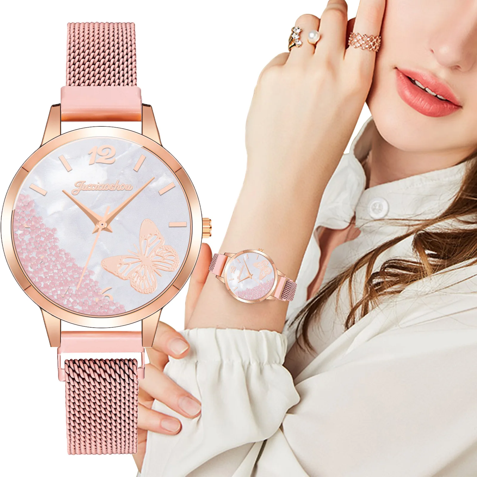 

Fashion Luxury Female Wrist Watch Magnet Business Gold Alloy Strap Arabic Digital Butterfly Dial Ladies Quartz Watches For Women