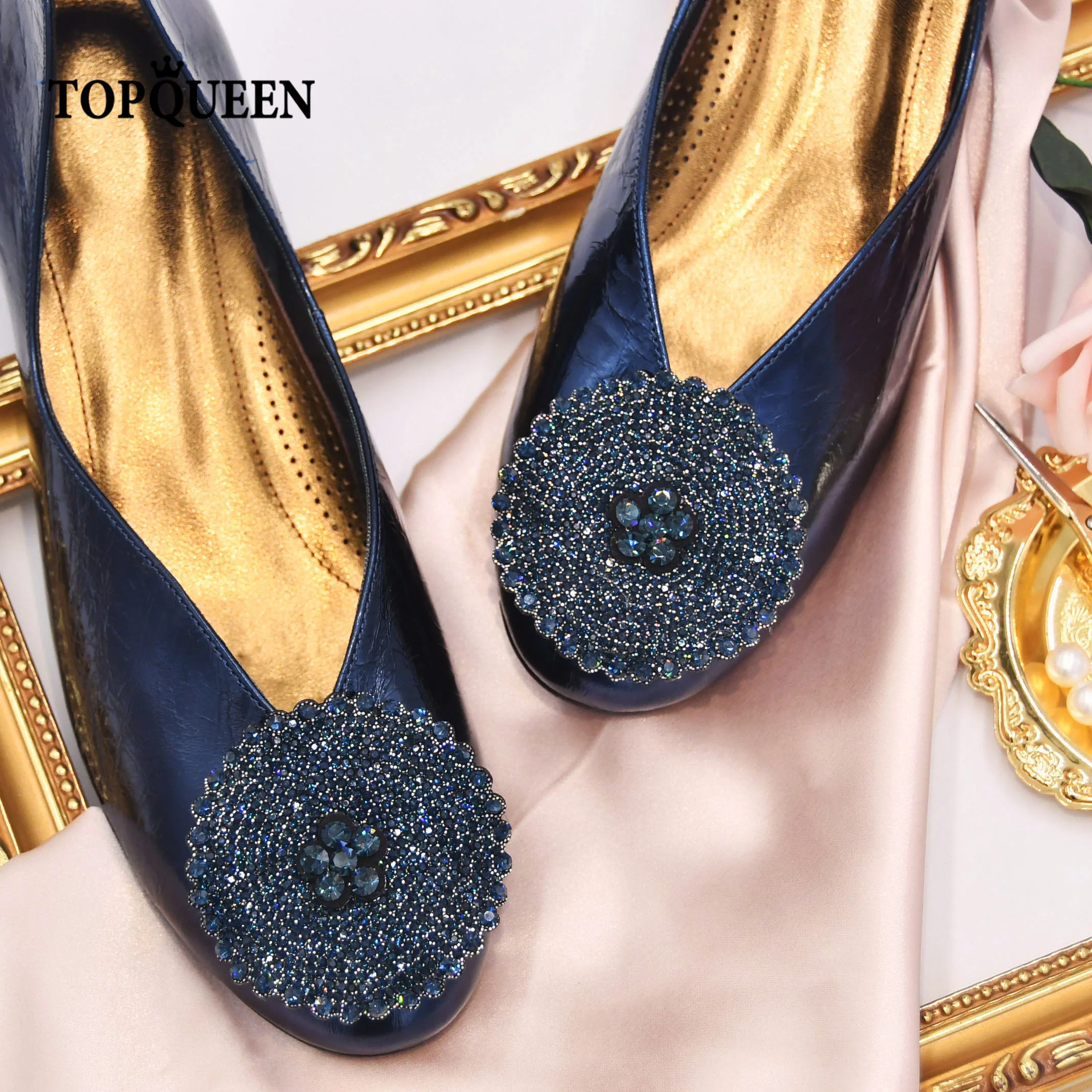

TOPQUEEN schuhe damen Wedding Bridal Blue Women Shoes Sheepskin Mother Dresses Italian African Without Bag Set Comfortable A25