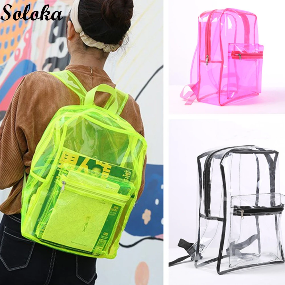 

Fashion Transparent Shoulder Bag Large Capacity Unisex Jelly Color Backpack Clear PVC Casual Travel Shopping Daypack