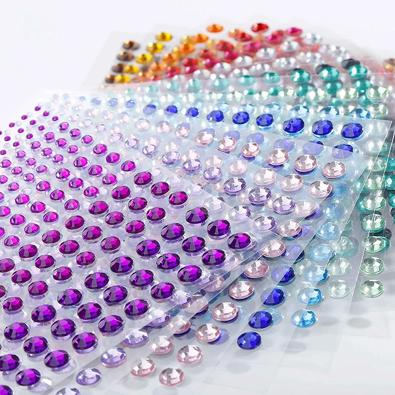 20 Sheets=3440Pcs Crystal Rhinestone Stickers DIY Embellishment Jewelry Colorful Gem Diamond for Face Nails Crafts Cards Decor