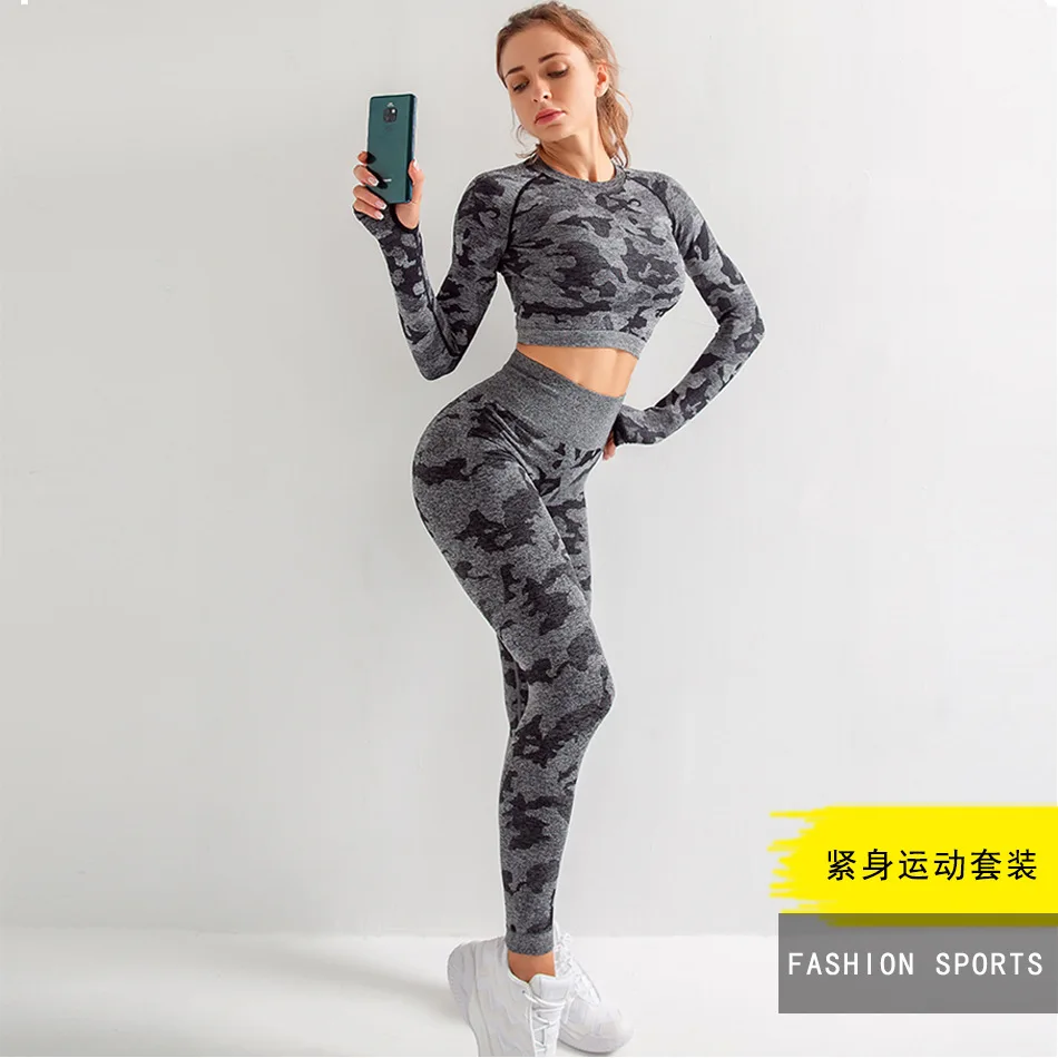

Women Vital Seamless Yoga Set Gym Clothing Fitness Leggings+ Shirts Sport Suit Women Long Sleeve Tracksuit Active Wear