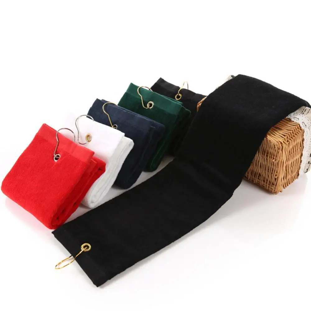 

40x60cm Golf Club Ball Sports Water Absorption Tri-Fold Cotton Towel with Clip