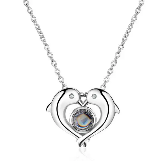 Ожерелье женское из серебра 925 пробы с кулоном в виде дельфина проекция на сто