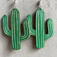 western style jewelry sunflower cactus horseshoe printing wooden dangle drop earrings for women unique accessory gift wholesale