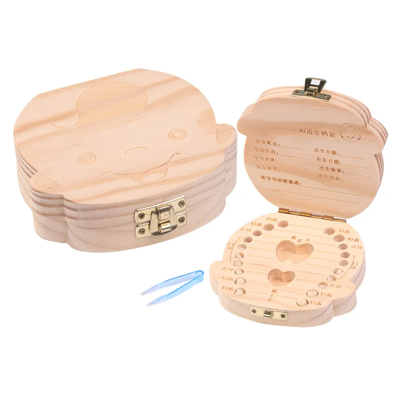 Деревянная коробка для зубов на английском/немецком/французском языках