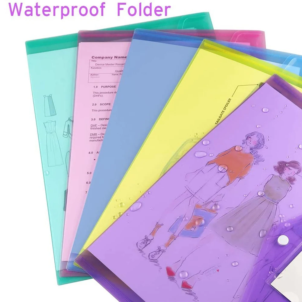 10 Pack Document Folders with Label Pocket & Snap Button Plastic Envelopes File for School Home Work Office Organization | Канцтовары