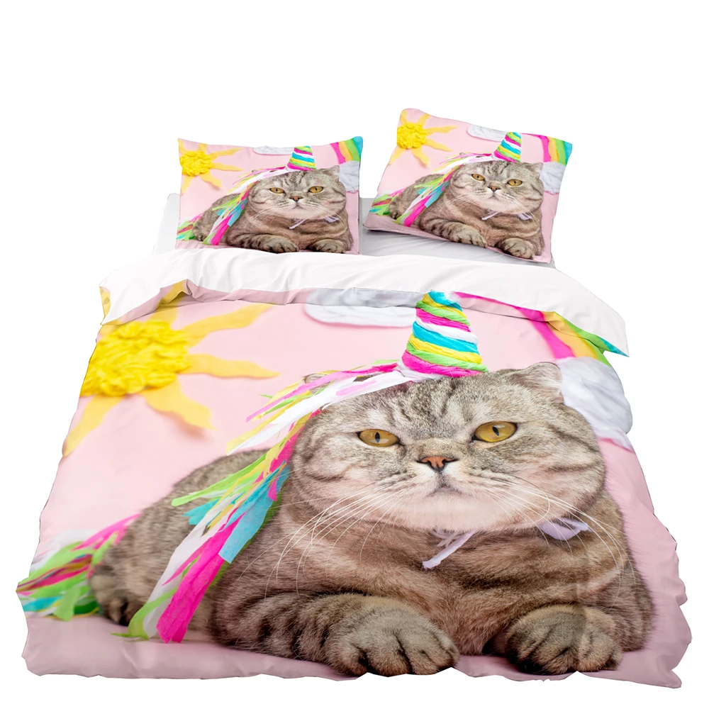 

Dress Up Cute Cat Pattern Duvet Cover Set With Pillowcase,180x210 Quilt Cover,264×228 Blanket Cover,HD Printing Soft Bedding Set