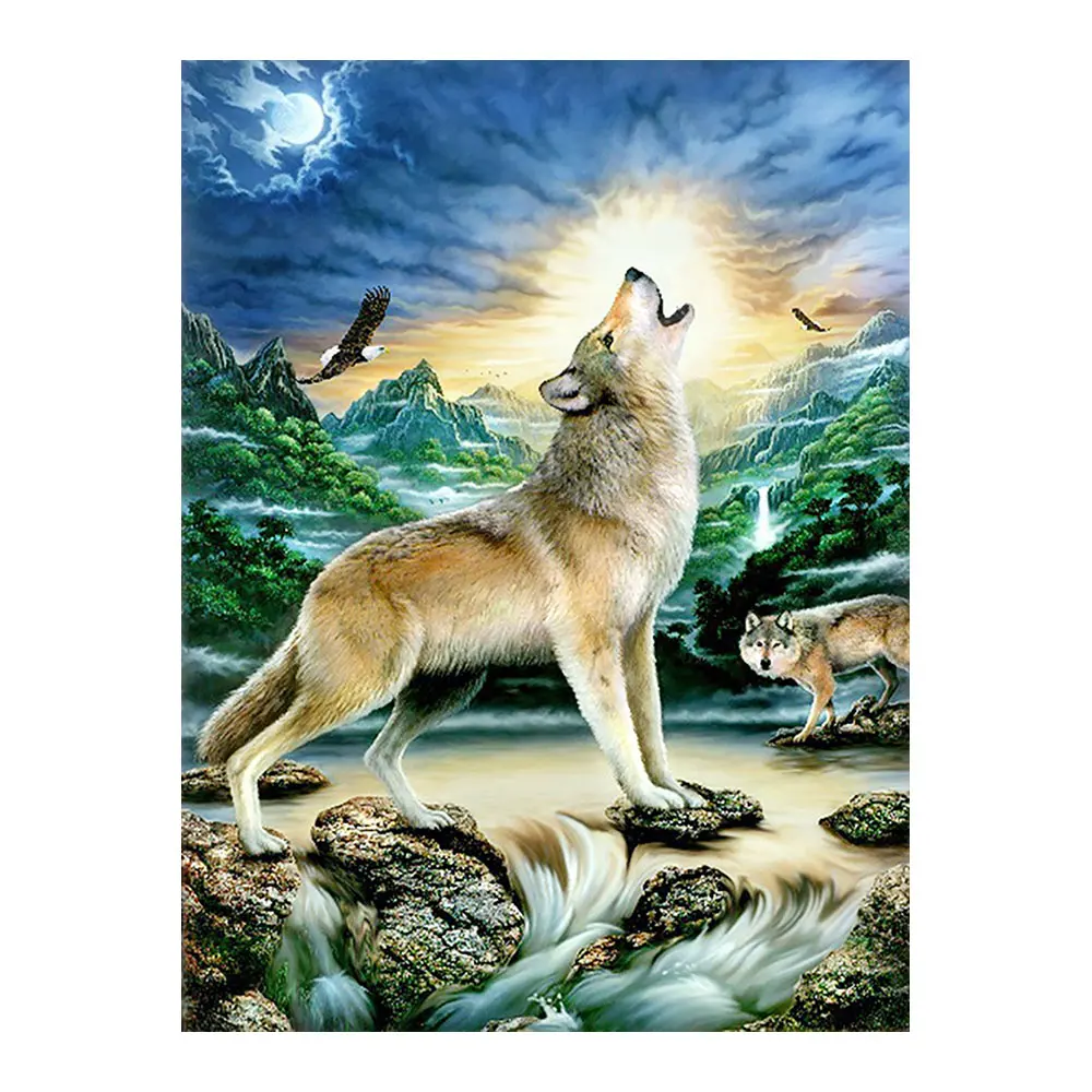 Каньон задний фон луна ночь и алмазная картина с изображением ВОЛКА ЖИВОТНЫХ