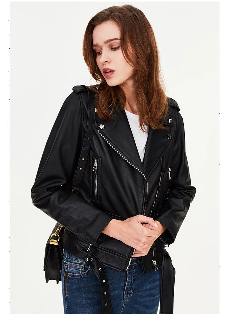 Free shipping,Genuine leather woman slim leather jacket.femme fashion motor sheepskin jacket,plus size leather coat,hot sales