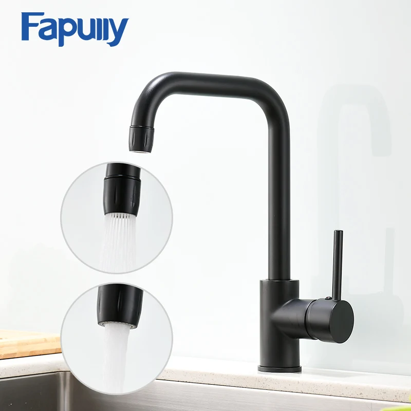 Fapully кухонный кран с одной ручкой 2 способа носик 360 градусов вращение матовый