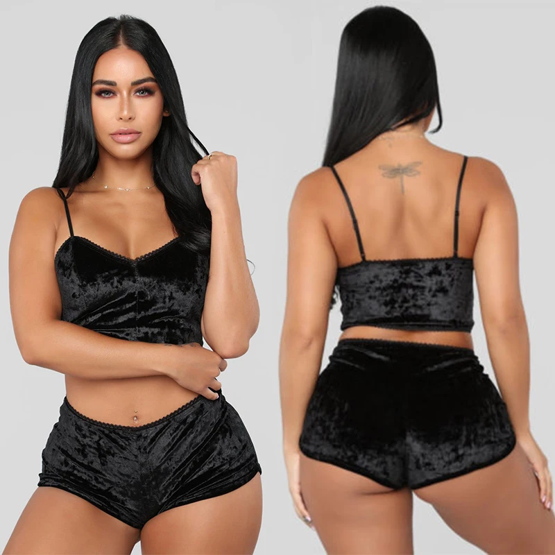 Модная женская Вельветовая одежда для сна из 2 предметов пикантный бархатный