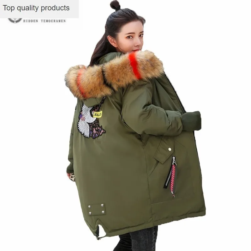 Cotton Padded Coat Women Tops Long Parka Big Hair Collar Casual Plus Size Clothes 2020 Embroidery Winter Jacket Female J080 | Женская