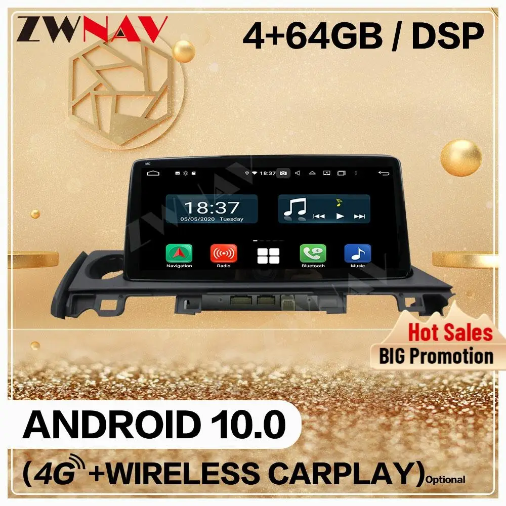 저렴한 4 + 128G 무선 Carplay 더블 딘 마즈다 6 2017 2018 안드로이드 10 멀티미디어 화면 오디오 라디오 GPS 네비게이션 헤드 유닛 자동 스테레오