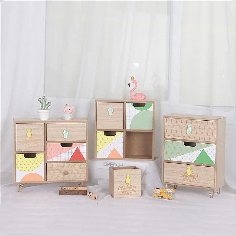 Desktop Jewelry Storage Cabinet Wooden Debris Box Household Drawer Cosmetic | Boxes &amp Bins