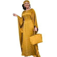 Robe africaine longue HD pour femmes, robe caftan longue avec imitation de diamants  (4)