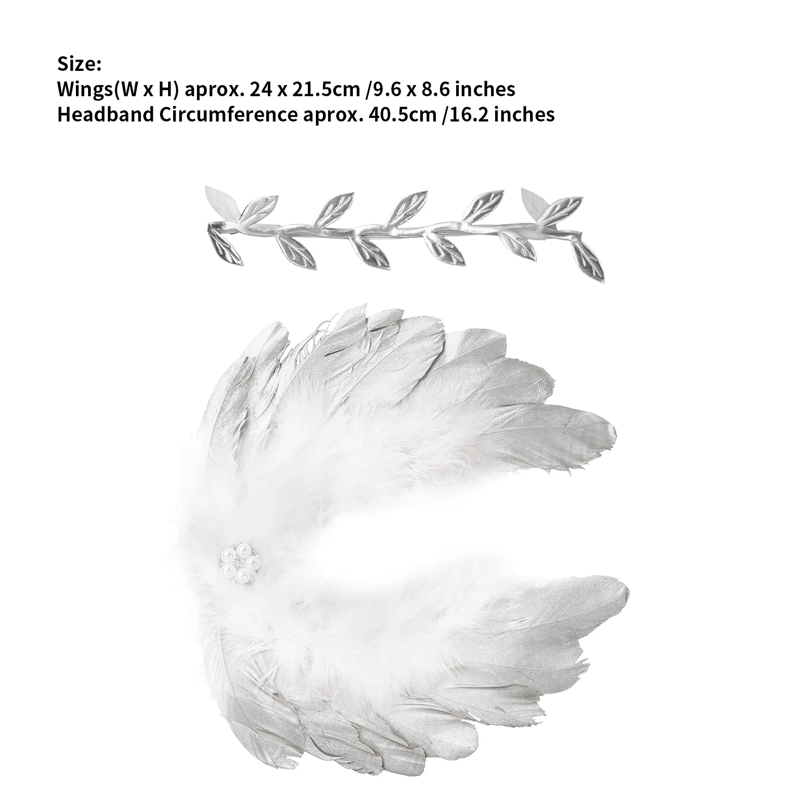 

1 Set Golden White Angel Feather Wings With Leaves Headband Hair Head Bands Newborn Birthday Party Photography Props Accessories