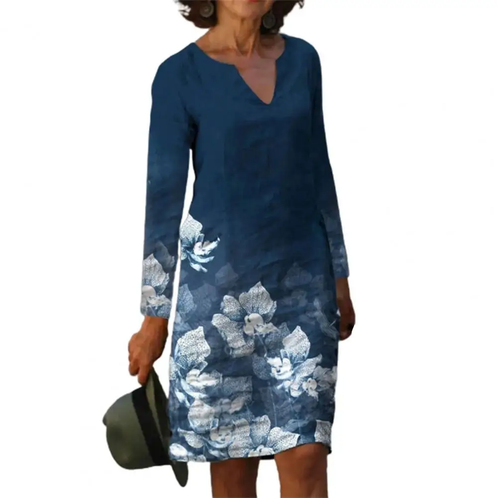 

Женское платье-миди с V-образным вырезом и длинным рукавом