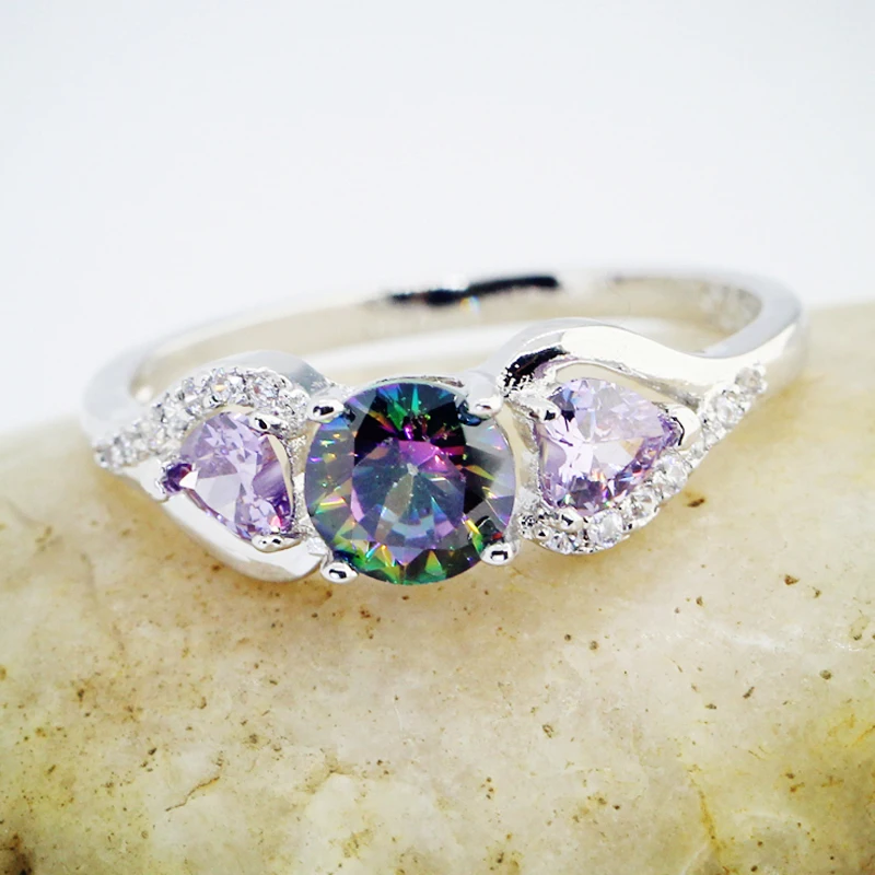 Женское кольцо с круглым вырезом Lingmei обручальное серебряного цвета