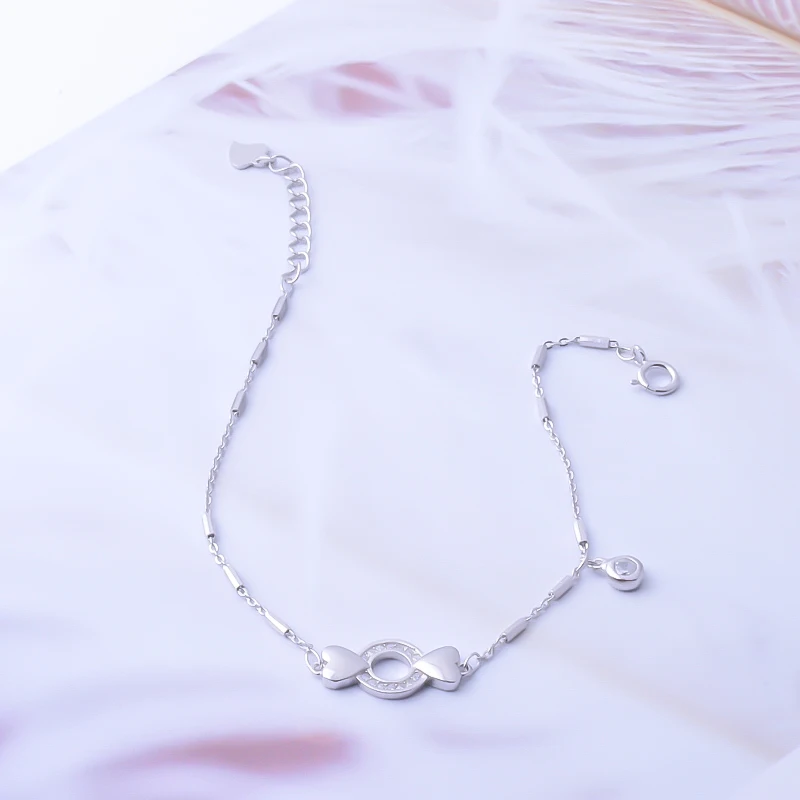 Женский браслет из серебра 925 пробы с круглым кольцом и сердцем|Гибкие жесткие