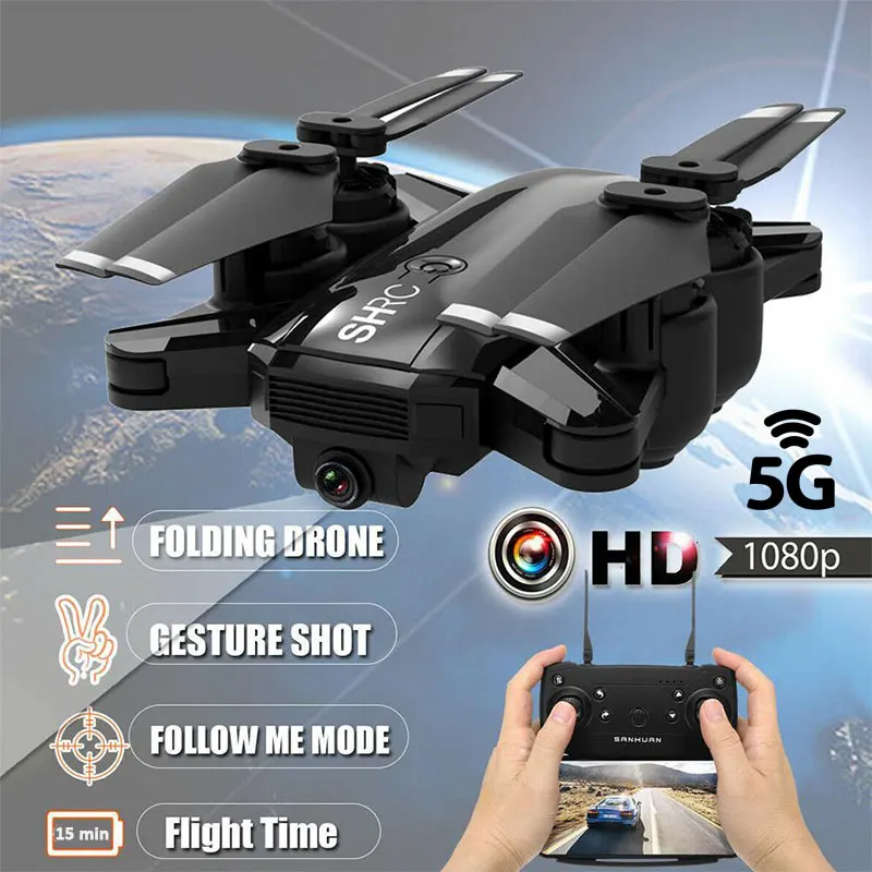 Новинка 2019 SHRC H1G 1080P 5G WiFi FPV GPS режим Follow Me складной Дрон RC Квадрокоптер HD