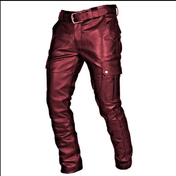 Hot Selling Loose Fashion Solid Color PU Strap Casual Men's Leather Pants 2022 New Men Casual Pants