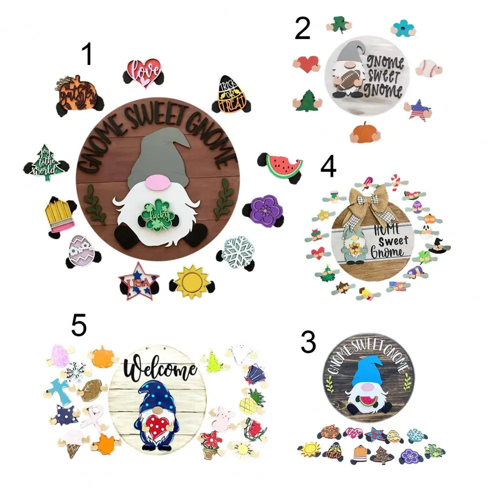 

Hanging Sign Multi-use Cute Dwarf Pattern Wood Creative Bright-colored Hanger Sign for Easter Day