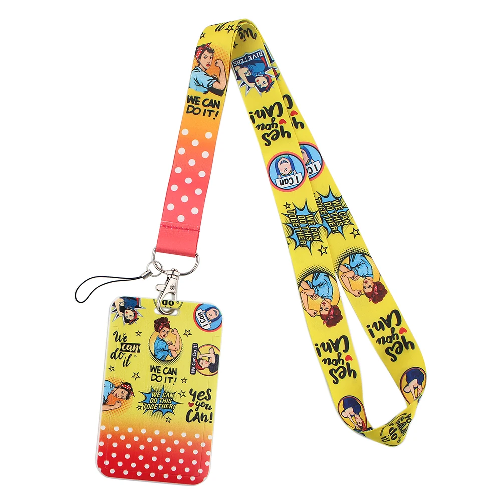 

SP1219 WE CAN DO IT Women Cartoon Lanyard For Key ID Card Passport Gym USB Badge Holder DIY Hanging Rope Neck Lanyards
