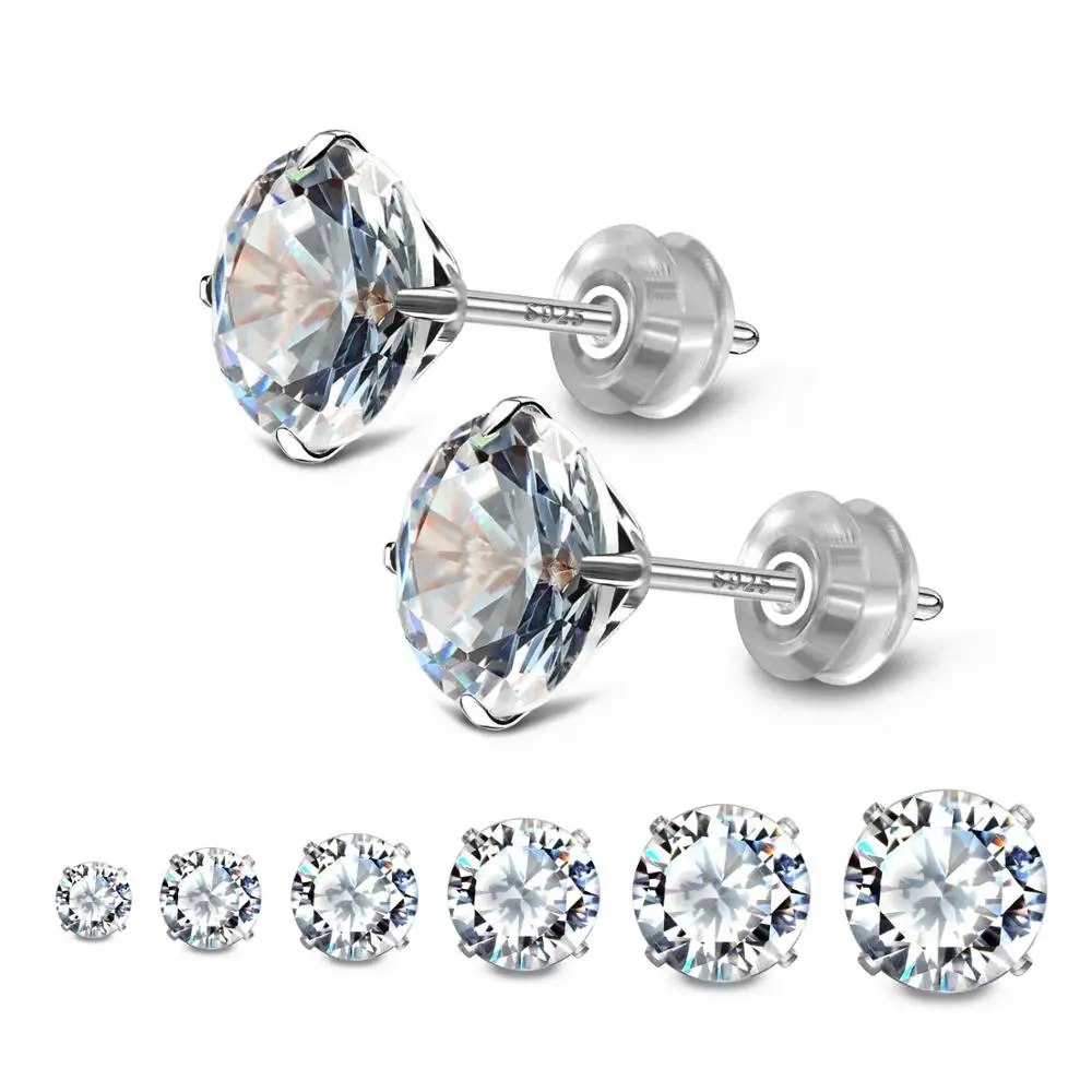 3/4/5/6/7/8 мм 925 пробы серебро прозрачные круглые хрустальные серьги с цирконием