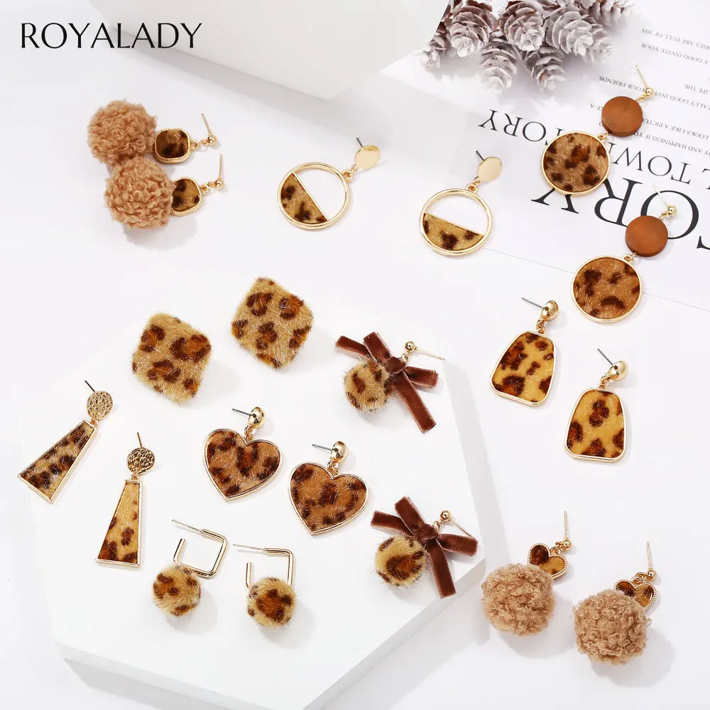 Богемные геометрические серьги с леопардовым принтом винтажные Бархатные