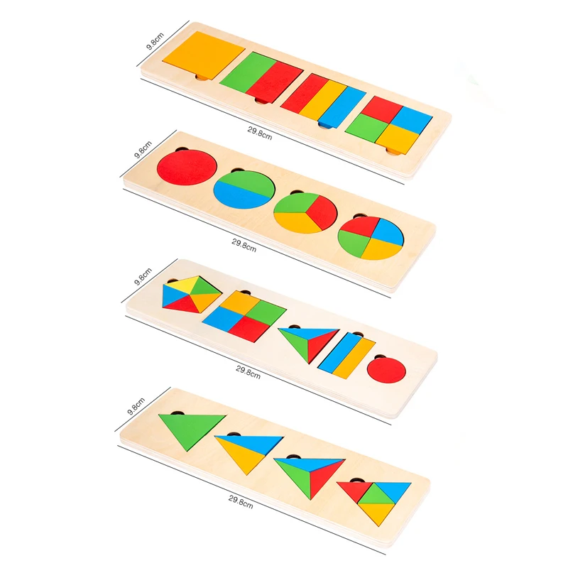 

Children's Educational Geometric Shape Equal Division Board Montessori Toy Puzzle Baby Early Education Wooden Building Block Toy