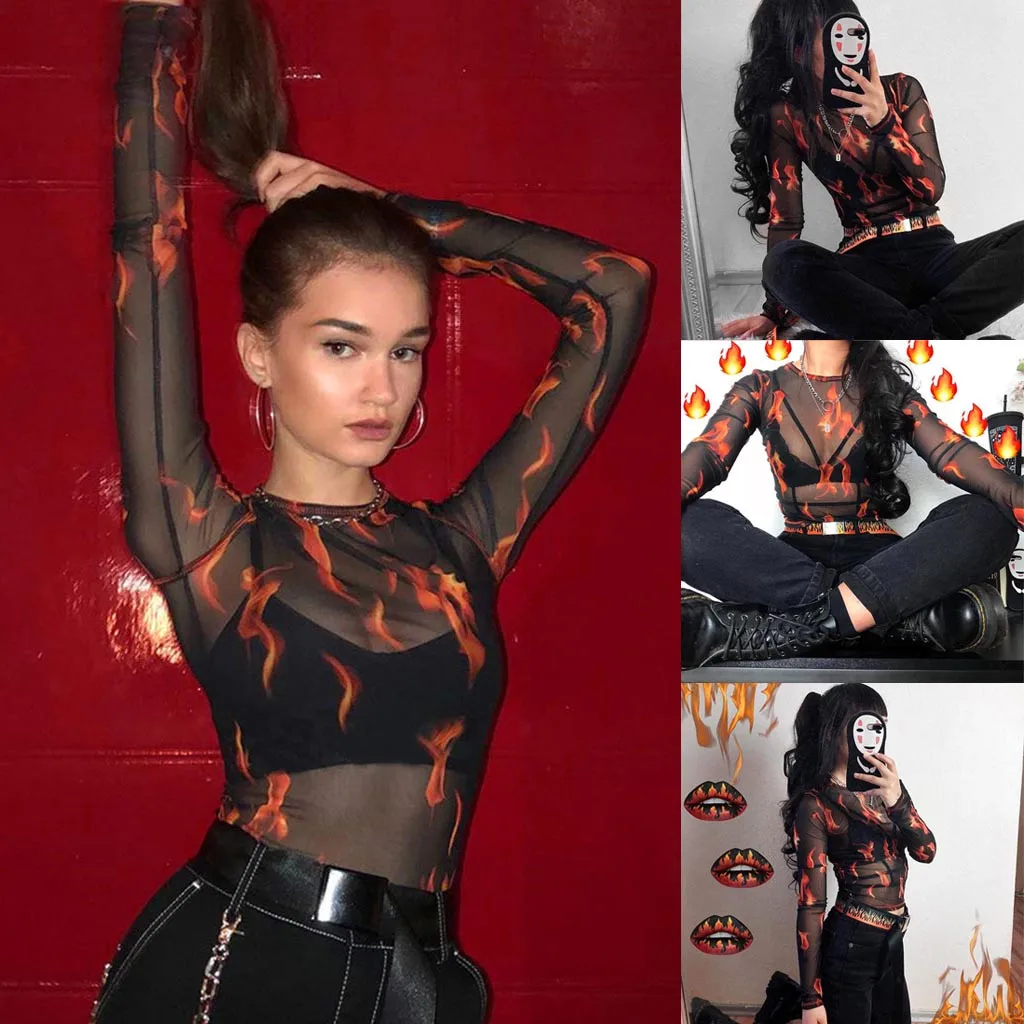 Женская водолазка с длинным рукавом Звездный огонь печати сетки перспектива