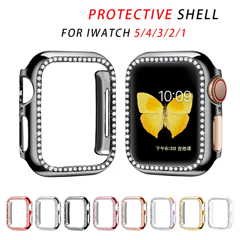 

Чехол-бампер с алмазами Защитный чехол для Apple Watch чехол серии 5 4 3 2 1 38 мм 42 мм Чехлы для наручных часов Iwatch, 5 4 40 мм 44 мм аксессуары для часов