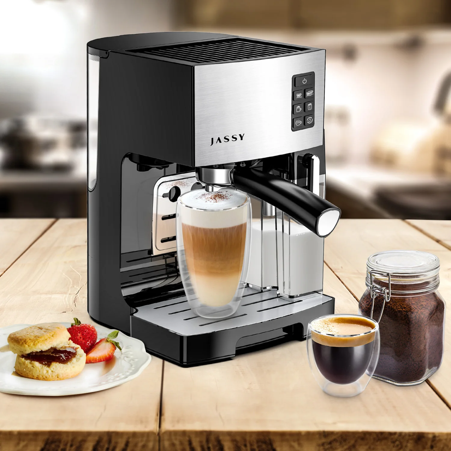 

JASSY Coffee Maker One-Touch Espresso Machine 19 Bar High Pressure Automatic Coffee Machine With Automatic Milk Frothing System