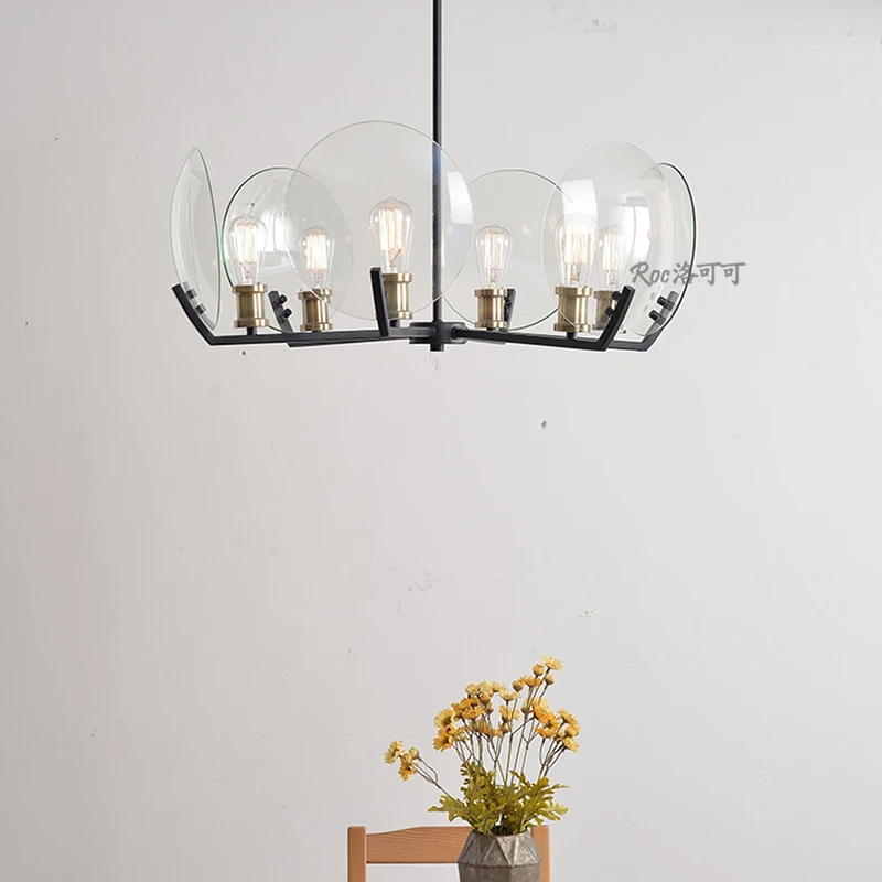 

Современная стильная люстра, дизайнерская черная железная простая стеклянная лампа, лампа для гостиной, спальни, столовой