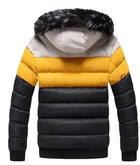 Fur Collar Coat Men's Winter Outdoor Warm Jacket Youth Hooded Jacket  Thick Warm Parka Splice Windproof Color Matching