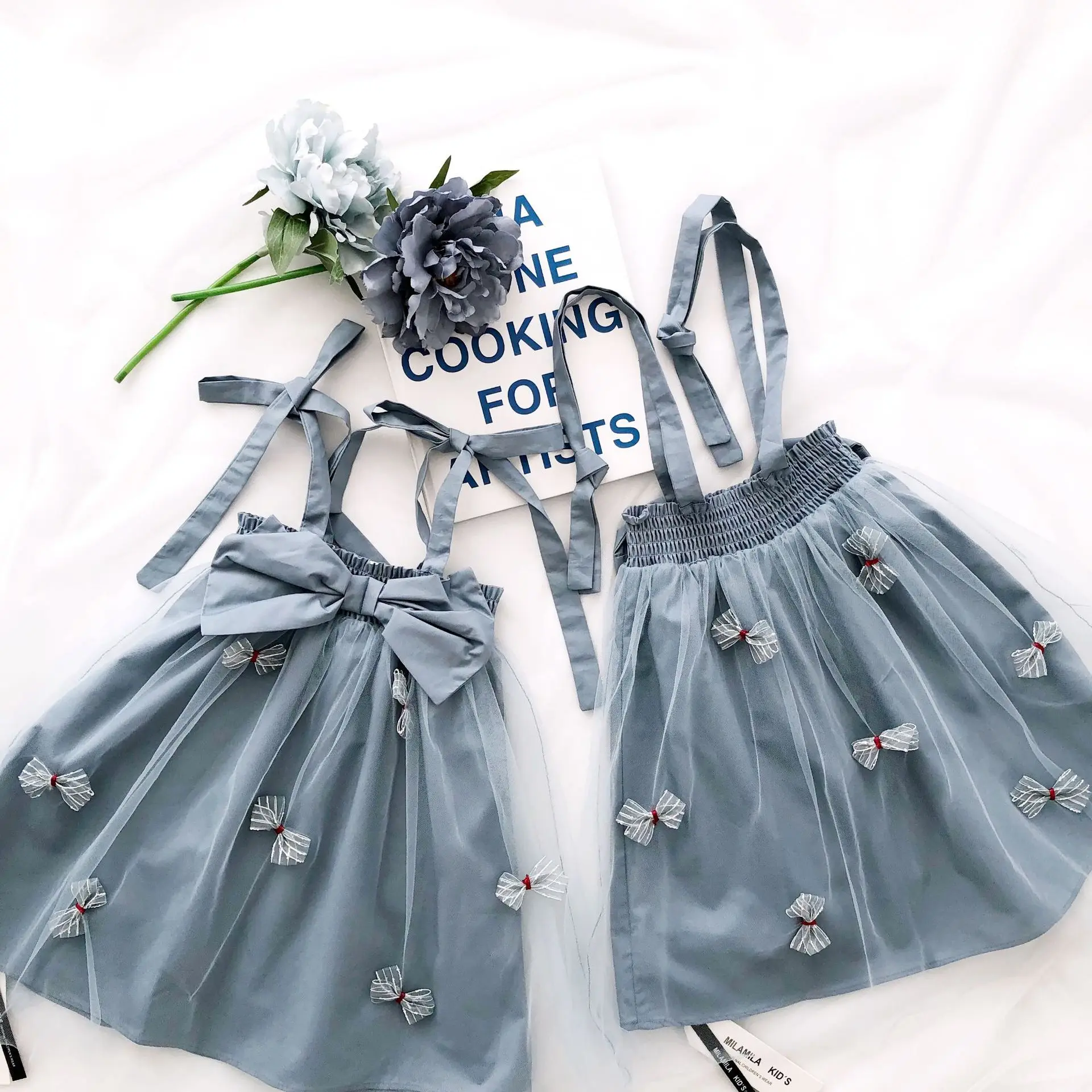 

Tonytaobaby летнее Новое синее Сетчатое платье на бретелях для девочек, детские платья для девочек