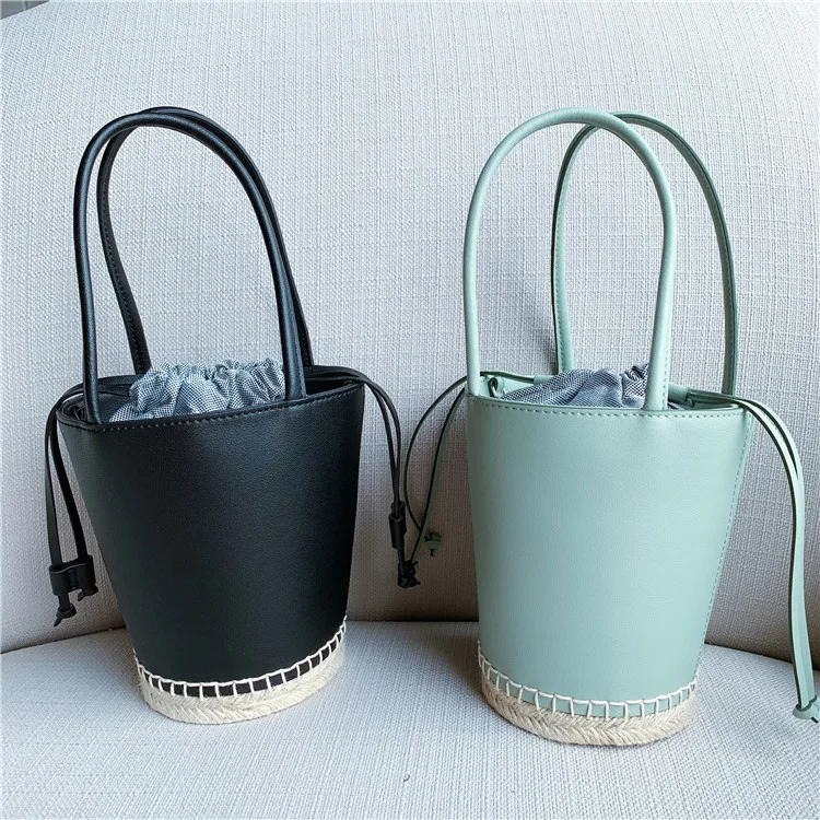 

2020 New Candy Color Bucket Bags Fisherman Long Handle Cowhide Basket Bag ladies portable chain Causal Shoulder bag Summer beach