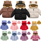 Зимняя одежда, Толстая теплая куртка, Мультяшные хлопковые пуховики с капюшоном с ушками, одежда, повседневная парка для девочек и мальчиков, верхняя одежда для 2-6 лет