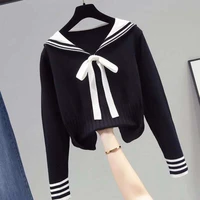 women sailor collar sweater long sleeve knitted pullover female slim fit jumper xx9d