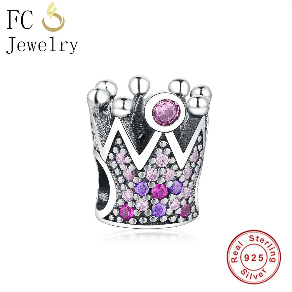 Шарм браслет из серебра 925 пробы с короной и кристаллами циркония|Бусины| |