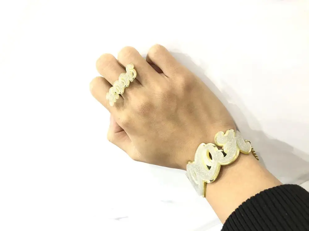 

Custom Acrylic Name Bracelet With Ring Customzie Letter Bracelet Set Bracelet And Ring Stainless Steel Female