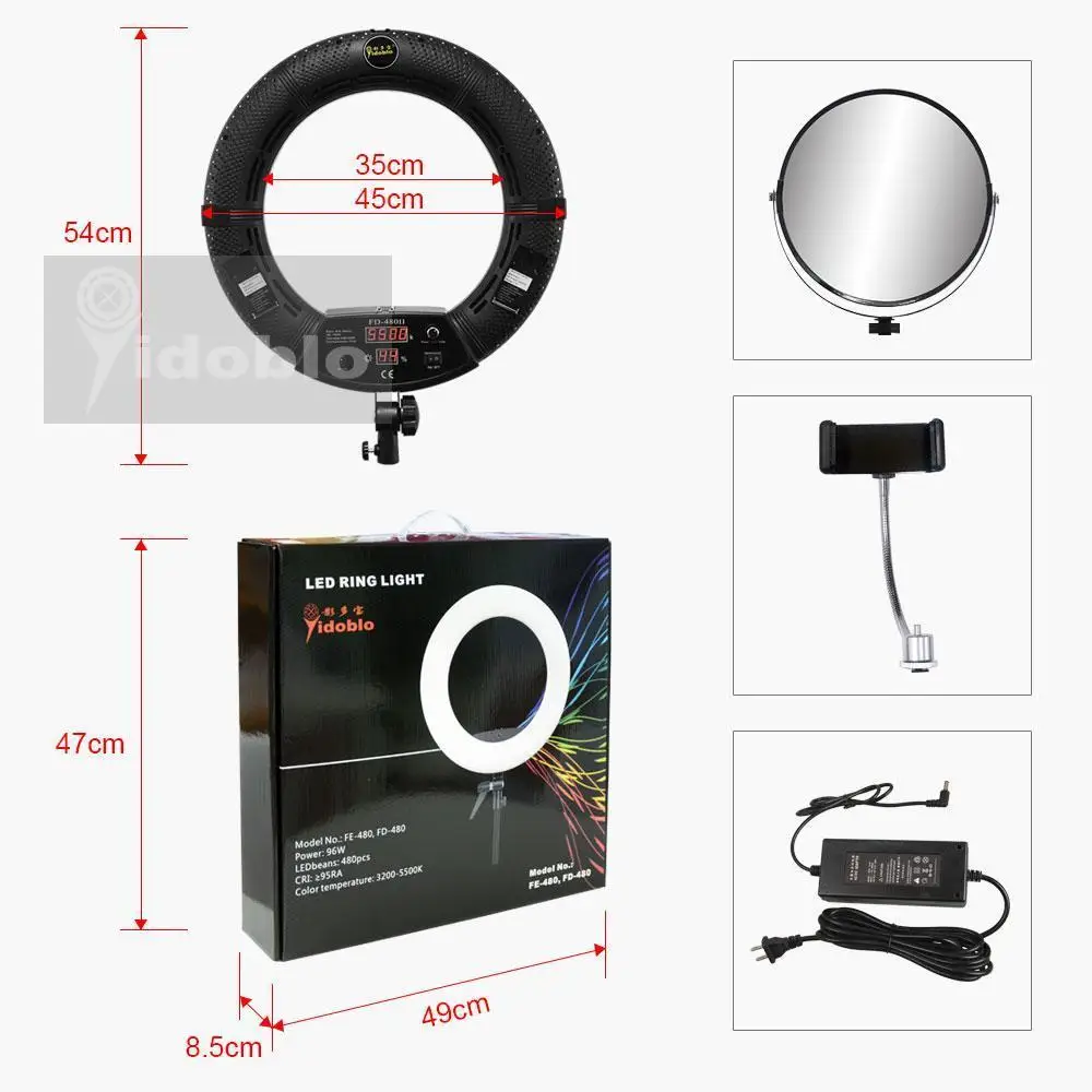 

Yidoblo FD-480II Bi-color Photo Studio Ring Light LED Video Single Lamp 45cm Photographic Lighting 96W 5500K LED Selfie Light