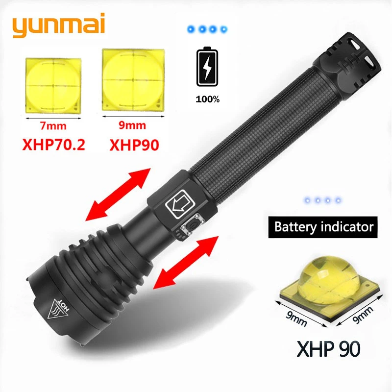 Самый мощный светодиодный фонарик XHP90 8000 лм самый яркий зум-фонарь XHP70