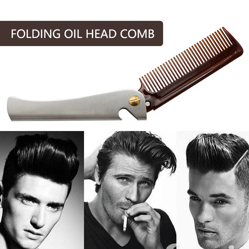 

1 Pcs Men Folding Pocket Comb Knife Shape PP Teeth Detangling Hair Beard Comb Metal Handle Foldable Combing Facial Mustache Comb