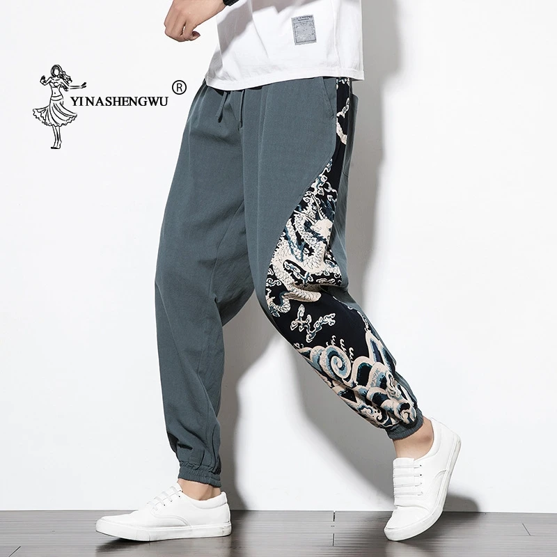 Модное японское кимоно штаны с принтом Азиатский костюм повседневное длинное